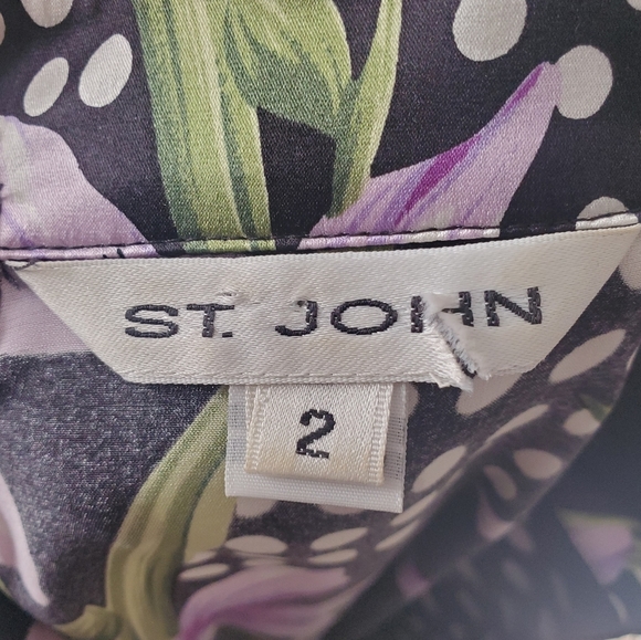 St John || Black and Purple Floral Silk Button Down - Picture 8 of 10